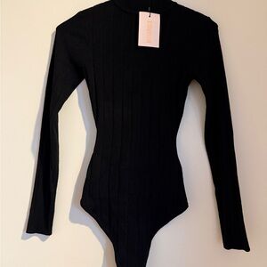 Missguided Black Ribbed Knit Mockneck Bodysuit